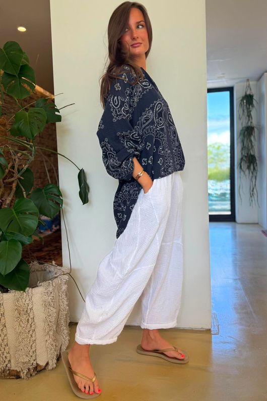Ole Bubble Cotton Bandana Laurie Blouse Navy